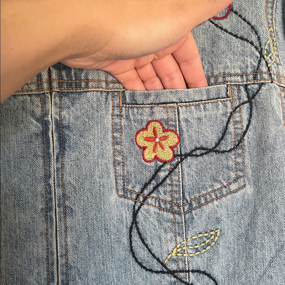 Vintage Chico's Embroidered happy peace smile demin Jacket - Picture 7 of 12
